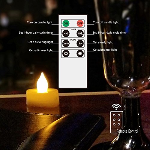 iZAN 6 PCS Flameless LED Battery Operated Tealight Candles with Remote and Timer Flickering Electric Decorative Tea Lights for Christmas Home Party Wedding Decorations 1.5¡±x1.6¡± Batteries Included