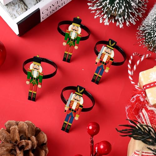 Nutcracker 12-Pack Christmas Napkin Rings - Metal Napkin Holders, Holiday Baroque Style (2 styles, 6 each) - EYNDYN