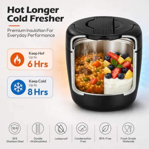 Itslife 32oz Insulated Soup Thermos with Leakproof Wide Mouth & Spoon - Black / M