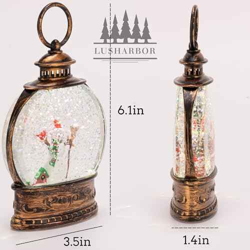 Christmas Snow Globe, Lighted Lantern, 5.6" Mini Glitter Lanterns Decorations, Water Snow Globe for Christmas, Holiday, Party Round