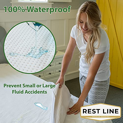 Rest Line Organic Waterproof Twin Mattress Protector - Noiseless & Breathable