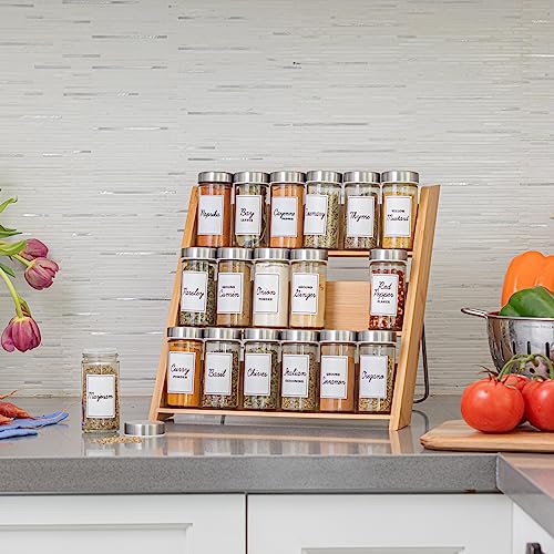 Compact Bamboo Spice Rack with 18 Spices & Free Refill Program - Kitchen Organizer