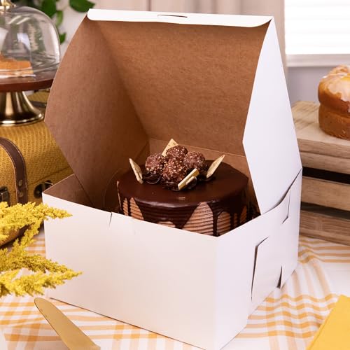 SCT White Non-Window Bakery Boxes 10x10x6 Inches - 100 Count, Paper, Lock-Corner Design