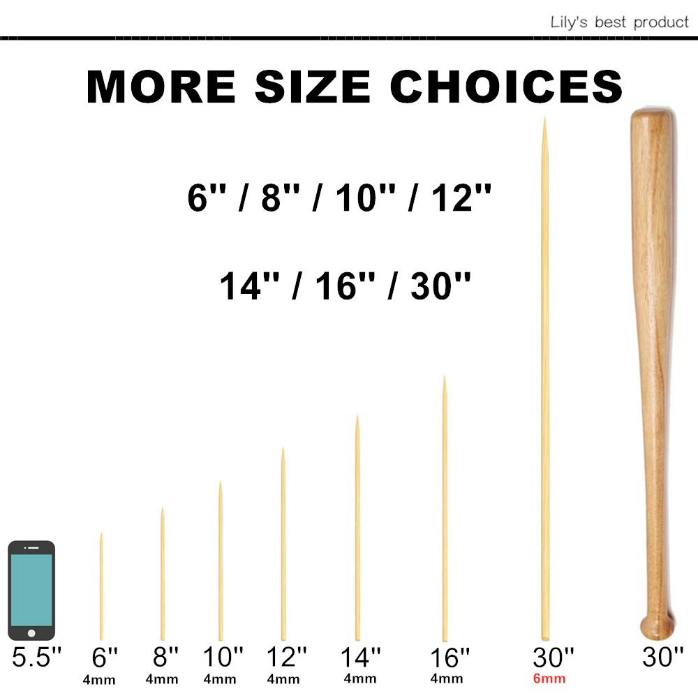 10" Natural Bamboo Skewers for BBQ，Appetiser，Fruit，Cocktail，Kabob，Chocolate Fountain，Grilling，Barbecue，Kitchen，Crafting and Party. Φ=4mm, More Size Choices 6"/8"/12"/14"/16"/17.5"/30"/36"(1000 PCS)