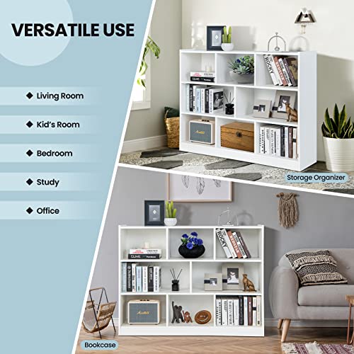 White 8-Cube Bookcase with Open Shelves - Freestanding 3-Tier Storage