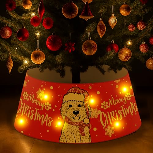 Dog Christmas Tree Collar with LED Ring | Golden Doodle Style Xmas Decor, 26in