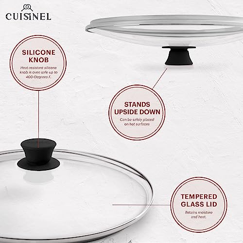 Cuisinel 12-Inch Cast Iron Skillet with Lid - Pre-Seasoned Frying Pan & Glass Cover