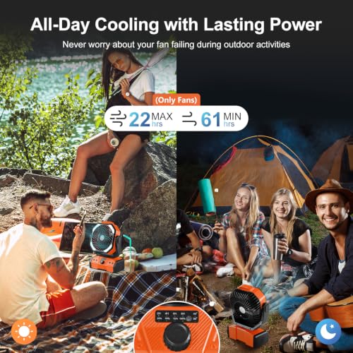 40000mAh Portable Camping Fan with Lantern and Remote - Orange