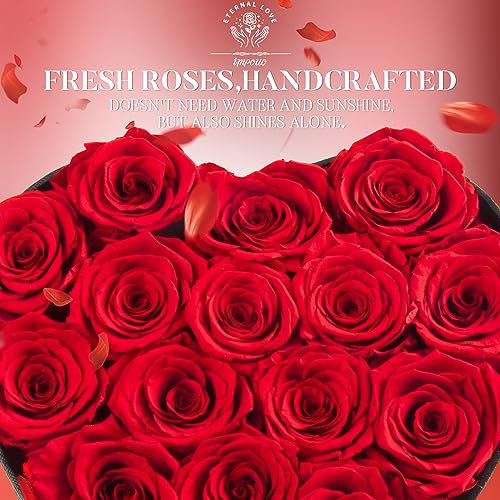 Impouo 16-Piece Preserved Red Roses Gift Box for Women, Long-lasting Forever Flowers