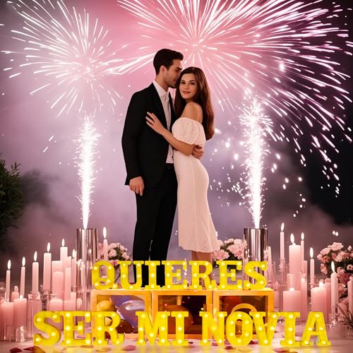 Quieres Ser Mi Novia Light Up Letters & 1000 Rose Petals - Romantic Proposal Set - Quieres Ser Mi Novia2