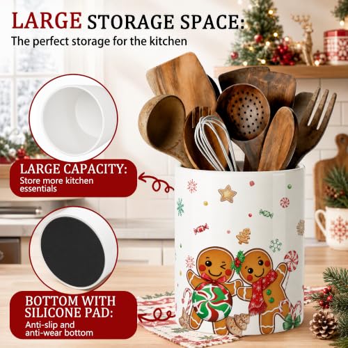 Gingerbread Man Ceramic Utensil Holder - Christmas Farmhouse Kitchen Decor