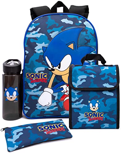 Kids Sonic The Hedgehog Backpack Set with Lunch Bag Water Bottle Camo