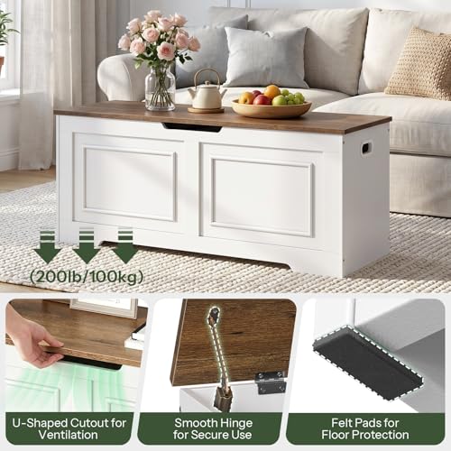 Large Wooden Storage Bench with Soft-Close Hinge - 47.2" Farmhouse Chest