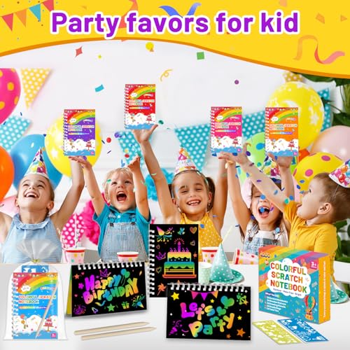 24 Pack Rainbow Scratch Art Notebooks for Kids - Creative Party Favors & Classroom Rewards