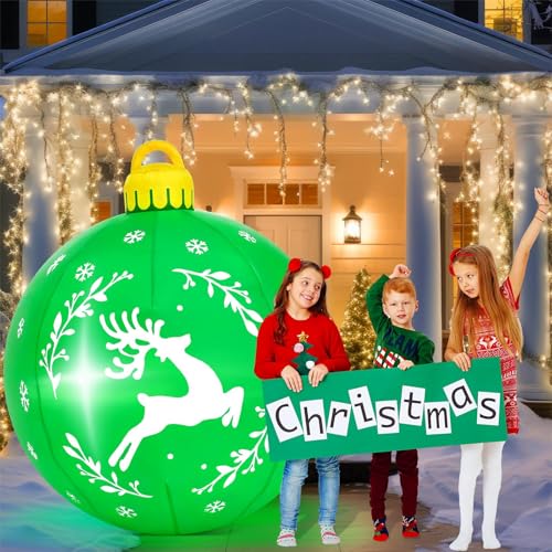 Vertintong 4 Ft Green Elk Christmas Inflatable Ball with LED Lights Outdoor Decor