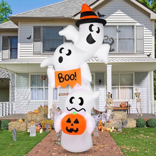 Giant Inflatable Ghost Halloween Yard Decoration with LEDs, Outdoor Blow Up Decor