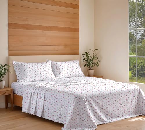 RUVANTI Organic Cotton Queen Bed Sheet Set Obsessed Stems Percale Weave - Breathable & Cooling