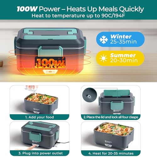 Annie & Mia Design Forest Slate Electric Lunch Box 3.5L Dual-Layer Food Warmer