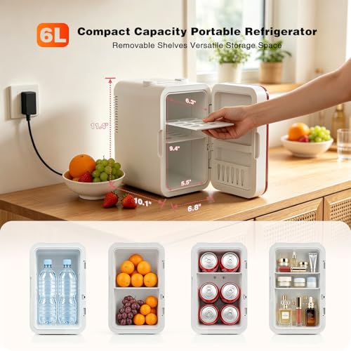YLFU White Mini Skincare Fridge with Mirror, 6L Portable Cooler & Warmer - A-White-Mirror