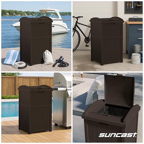 Suncast 33 Gal Resin Hideaway Garbage Can with Secure Lid - Java Brown, Variation 1