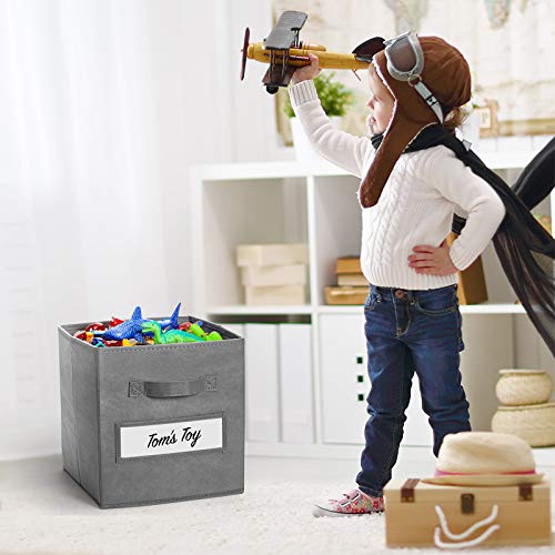 Gray 11-Inch Foldable Fabric Cube Storage Bins with Labels - Set of 10