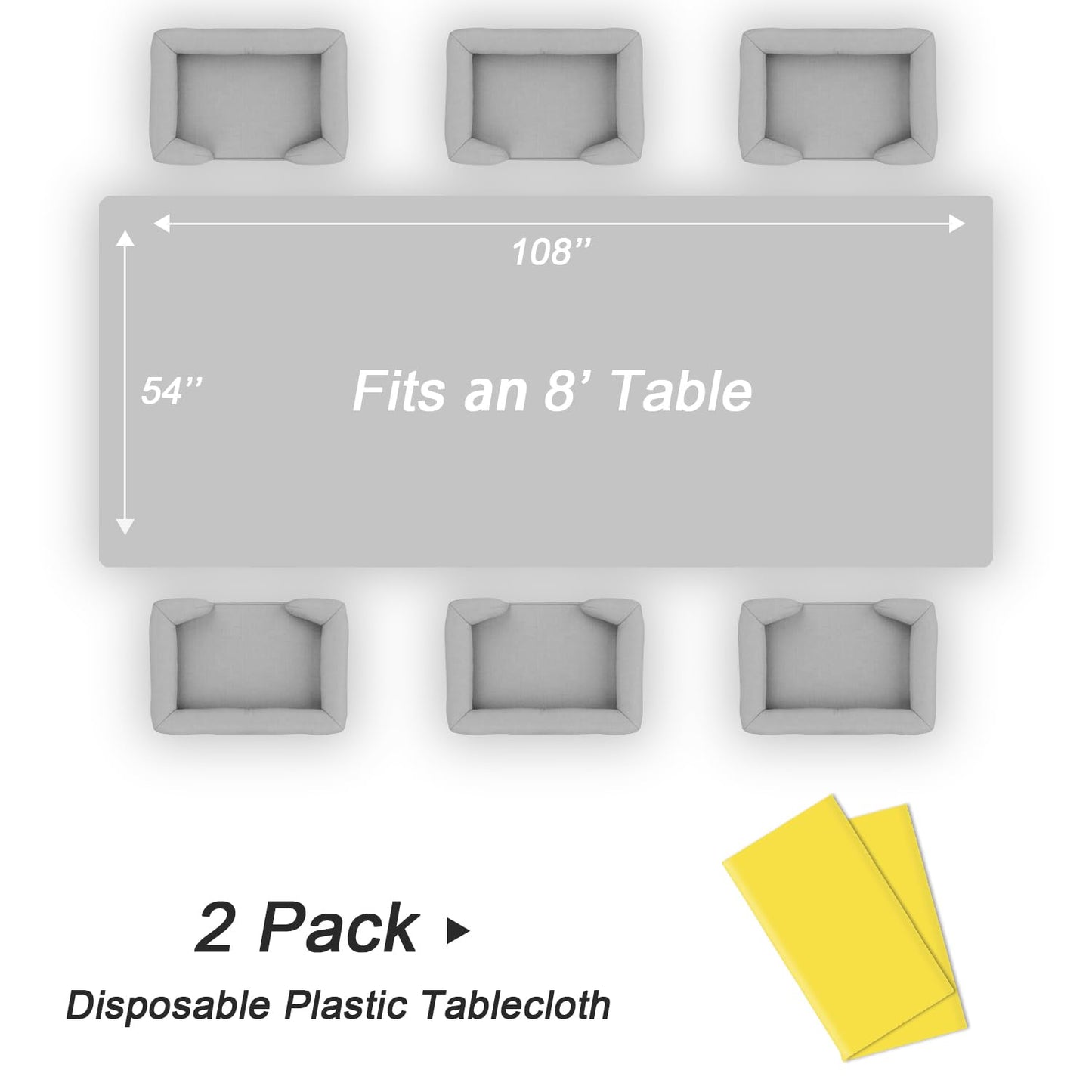 QIKSION Yellow Plastic Table Cloth Disposable 2 Pack, 54 x 108 Inch Tablecloths for Birthday Party, Easter Decorations, Rectangle Table Cover