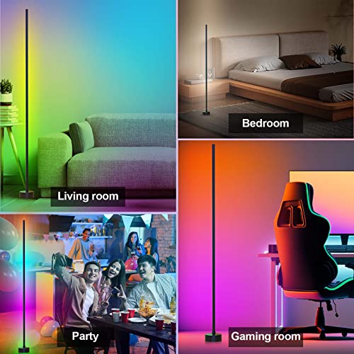 Miortior 1 Pack RGB Corner Floor Lamp with App & Remote, 68+ Scenes, Music Sync