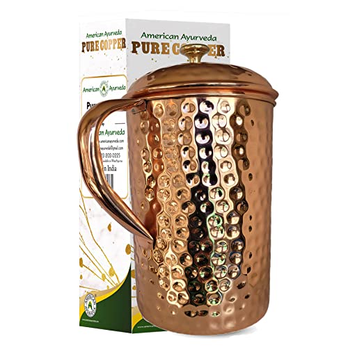 Half Gallon Copper Water Pitcher with Brass Knob | 2.2L Large Pure Copper Jug