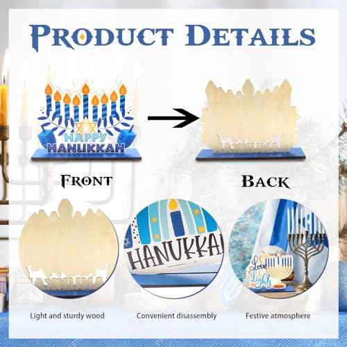 3PCS Hanukkah Table Decorations Decor, Wooden Chanukkah Table Centerpiece Set Dreidel Star of David Candle Menorah Blue Centerpieces Table Decorations for Home Party Jewish Christmas Chanukah Decor