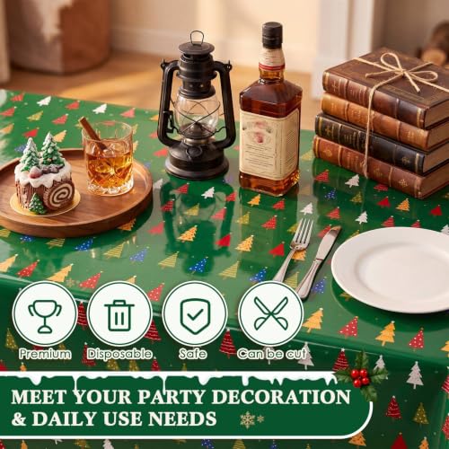 Tegeme 100 ft x 54 in Christmas Tablecloth Roll with Xmas Tree Pattern (Xmas Tree / 14 x 3.2 in) - Disposable PE Party Cover