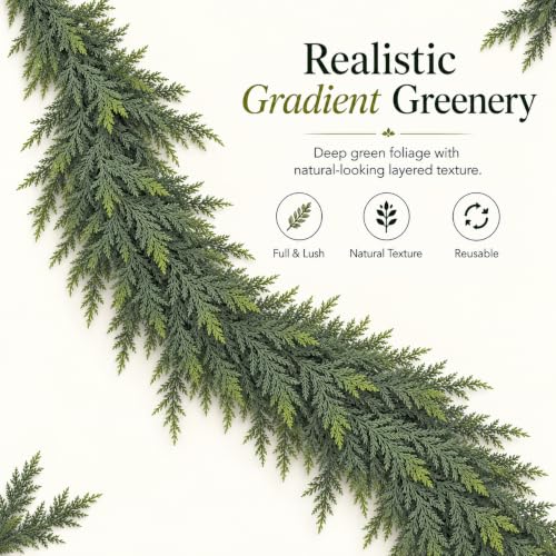 SHOPNEW 2PCS 9FT Artificial Cedar Garland Real Touch Greenery Holiday Decor