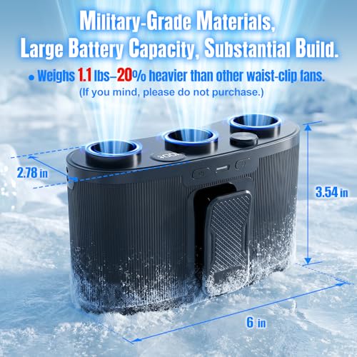 Portable Waist Fan with 25000mAh Battery & 199 Speeds, Black - Hands-Free Cooling