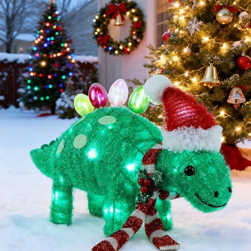 Hausse Lighted 3D Stegosaurus Outdoor Christmas Decor – Pre‑Lit 25" L x 13" H Garden Dinosaur