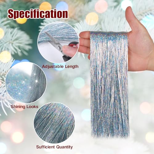 CCINEE 5000 Strands Silver Christmas Tree Icicles Tinsel, 19.7" Tinsel Foil Fringes Garland Holiday Hair for Birthday Wedding Holiday Christmas Tree Decoration Supplies