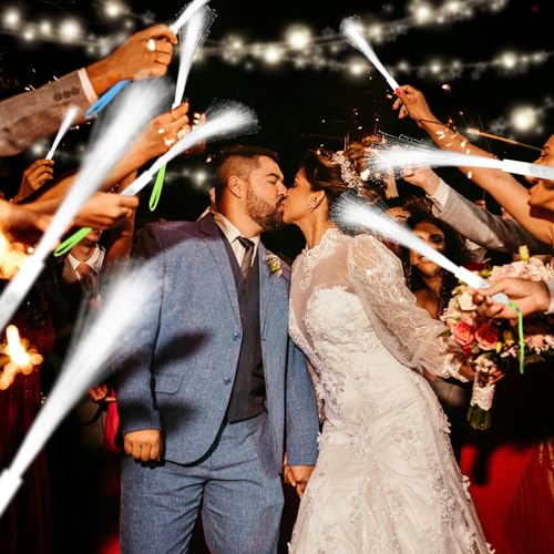 White Fiber Optic Wands 100 Pack - LED Glow Party & Wedding Favors - White Variation