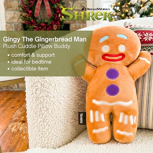 Gingy Gingerbread Man Plush Cuddle Pillow - Official Shrek Licensed Toy, 14" - One Size