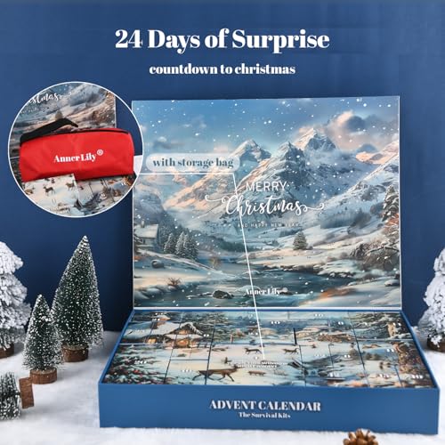 Anner Lily Survival Advent Calendar 2026 with Storage Bag - 24 Days Outdoor Gear Gift for Men & Teens