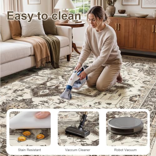 Jessibou Dark Brown 8x10 Washable Area Rug for Living Room