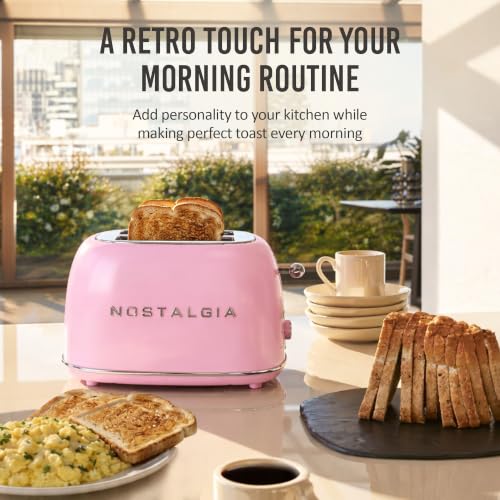 Nostalgia Pink 2-Slice Retro Toaster with Wide Slots & Crumb Tray