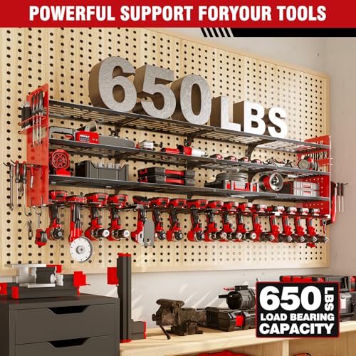 Large Power Tool Organizer Wall Mount, 16 Drill Holders Storage Rack,