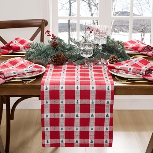 Sherwood Tree Dobby Table Runner, Red 13" x 70" - Threadmade