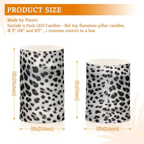 GUIJI White Leopard Print Flameless Candles with Remote Set of 2 - Battery Operated Home Decor