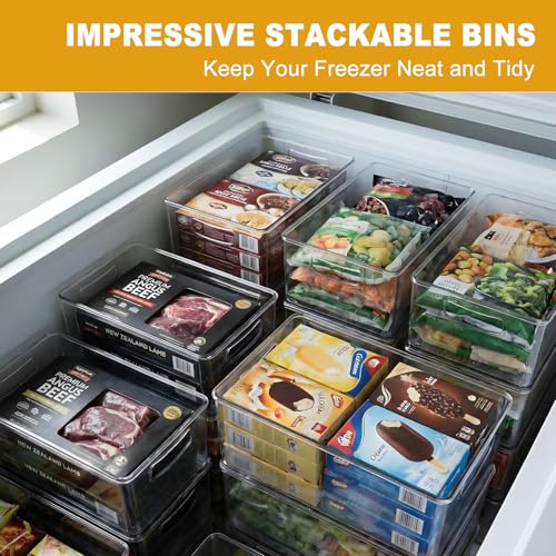 Hudgan 8 Pack Stackable Freezer & Pantry Organizer Bins 2XL+3L+3M