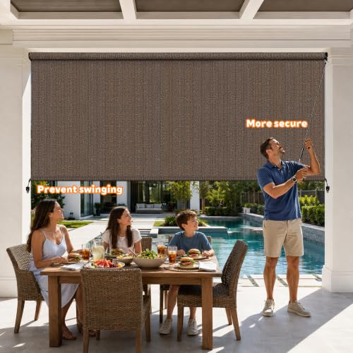 Mocha Outdoor Roller Shade with UV Block & Cordless Operation - 8'W x 8'H, Variation: 96" x 96"