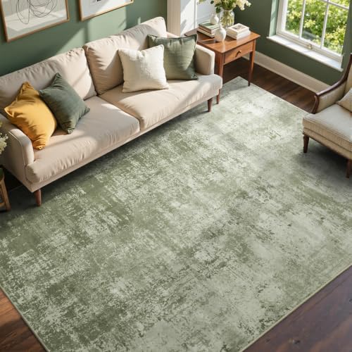 Green Abstract Washable Area Rug 6x9 Ft for Living Room - Non-Slip, Machine Washable