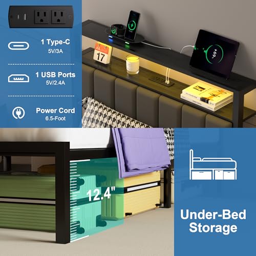 Twin Bed Frame with Charging Station & LED Lights - Casual Variation