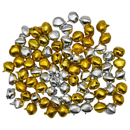 Mini Gold and Silver Jingle Bells 14mm (80 Pack) for Craft & Holiday Decorations