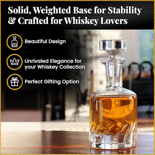 Beveled Blade Whiskey Decanter - Hand-Blown 34 Fl Oz Lead-Free Crystal with Conical Stopper