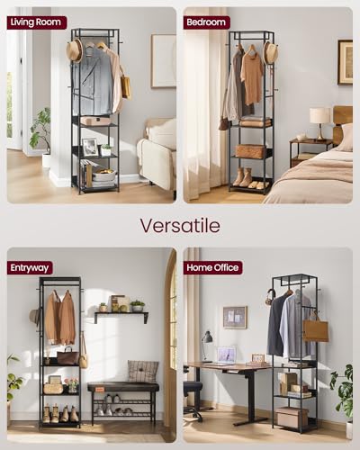 VASAGLE Freestanding Coat Rack Industrial Black & Charcoal Gray Hall Tree with Shelves