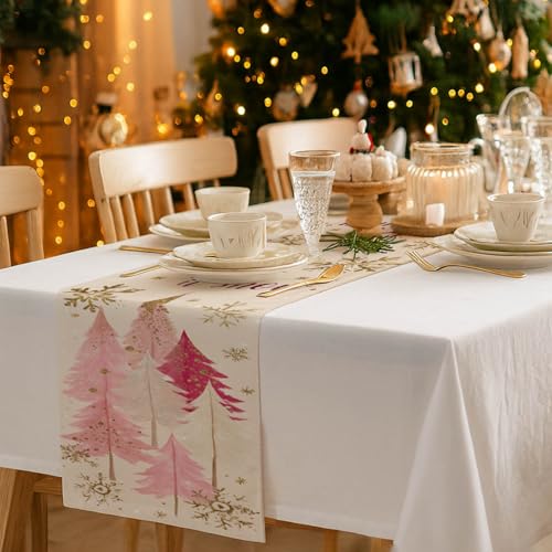 HOMETITUTE Pink Christmas Table Runner 13x72 in Burlap - Ym25101008xt